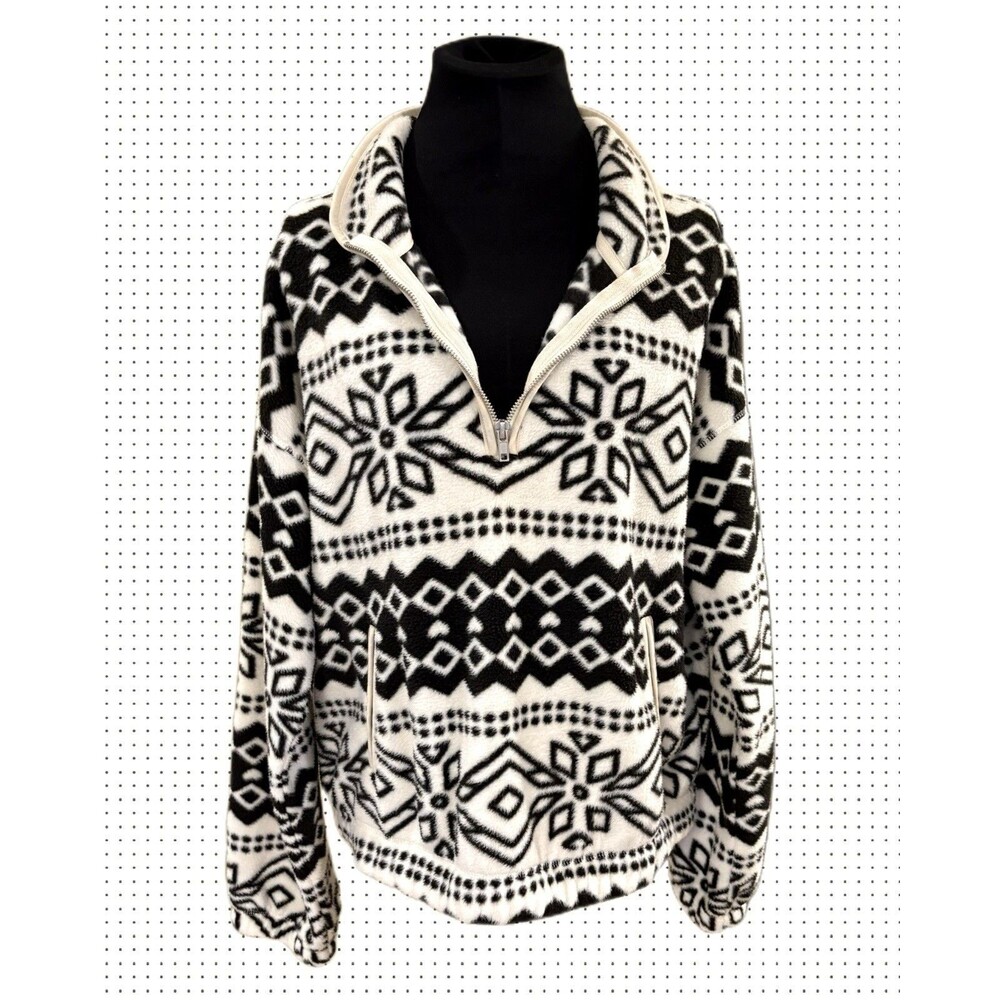Thread+Supply Women’s Aztec 1/4 Zip Fleece Pullover Black & Ivory Size Medium
